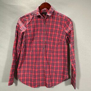 J Crew Perfect Shirt Women 0 Red Plaid Cotton Long Sleeve Button Up Blouse
